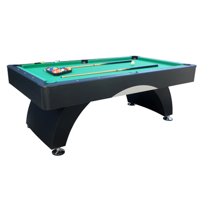 7 ft Pool Table with Black Thin Finish - Billiards Game Room Table for Adults & Family,  Home, Dining, or Living Room,Includes Cue Sticks, Billiard Balls