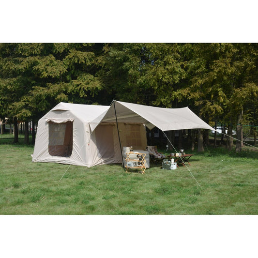 9.8 x13ft with canopy, Inflatable Camping Tents with Hand Pump, Air Glamping Tents,  Easy Setup Waterproof and Windproof Blow up Tent  Beige