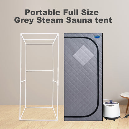 Full Size Portable Grey Steam Sauna tent–Personal Home Spa, with Steam Generator, Remote Control, Foldable Chair, Timer and PVC Pipe Connector Easy to Install.Fast heating, with FCC Certification