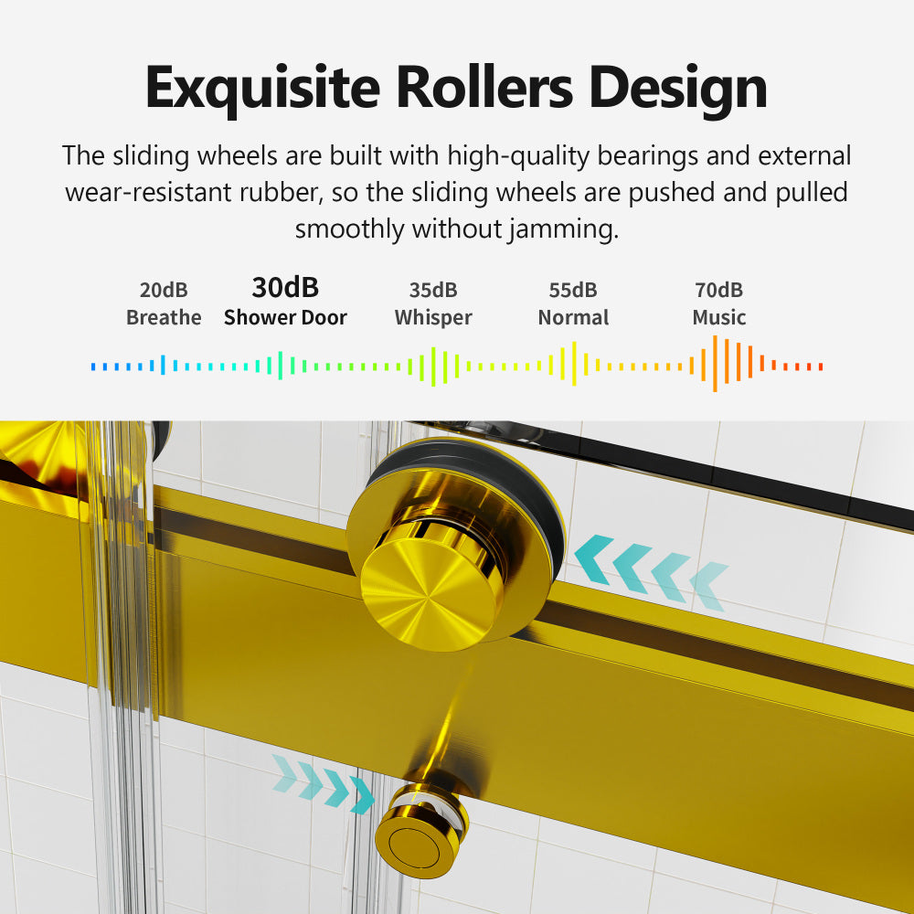 56-60 inches W *76 inches H  Frameless Double Sliding Soft-Close Shower Door in Brushed Gold,3/8 inches (10mm) Thick SGCC Tempered Glass  Door