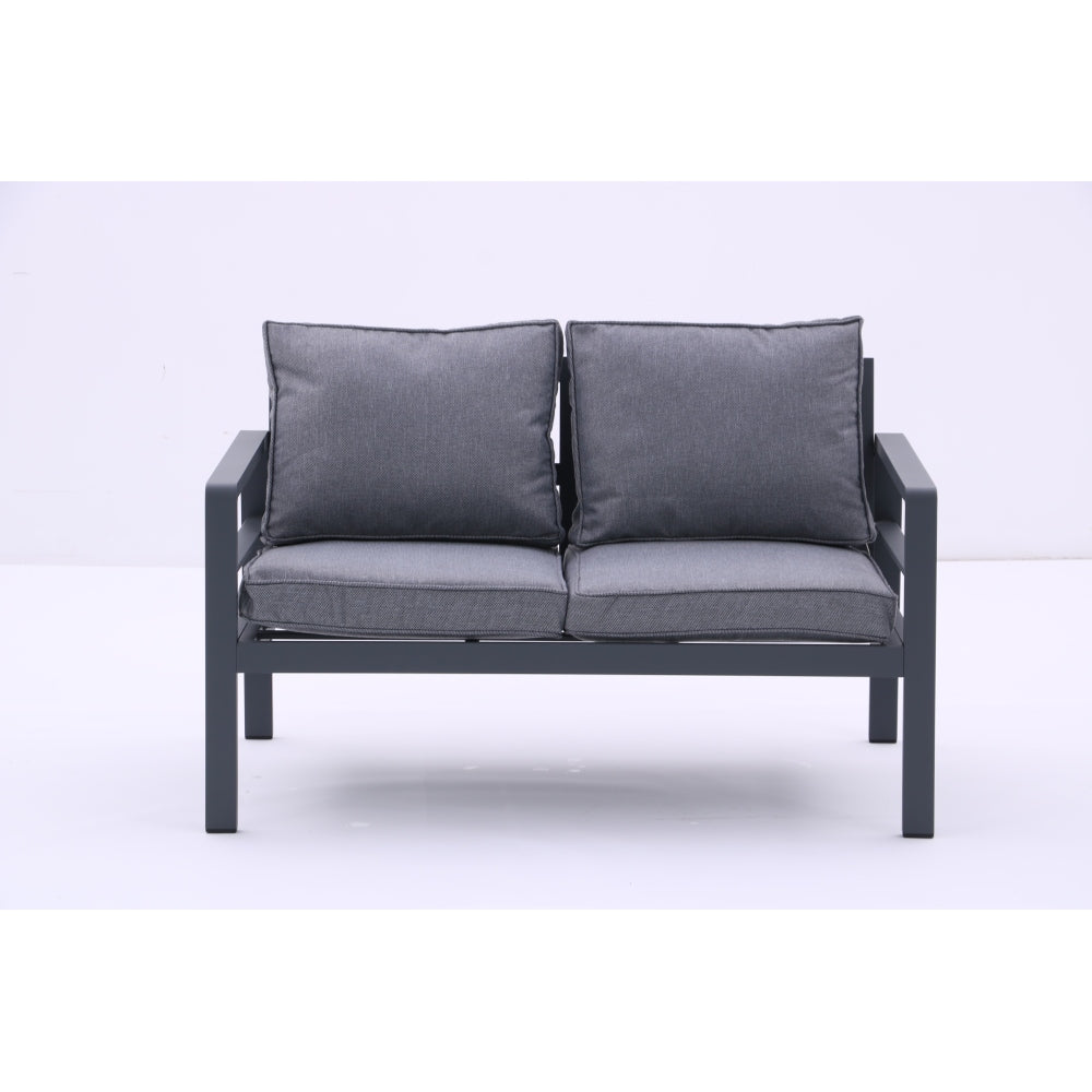 4-piece Aluminum Outdoor Patio Conversation Set,All-Weather Sectional Sofa Outside Furniture with  Removable Cushions and Tempered Glass Coffee Table for Courtyard,Poolside,Deck,Balcony(Grey)