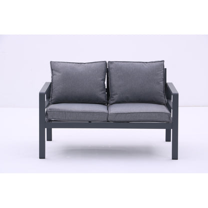 4-piece Aluminum Outdoor Patio Conversation Set,All-Weather Sectional Sofa Outside Furniture with  Removable Cushions and Tempered Glass Coffee Table for Courtyard,Poolside,Deck,Balcony(Grey)