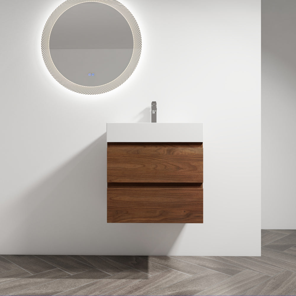 24" Wall-Mounted Bathroom Vanity With Ceramic Sink, 2-Soft Close Drawers, KD-Package