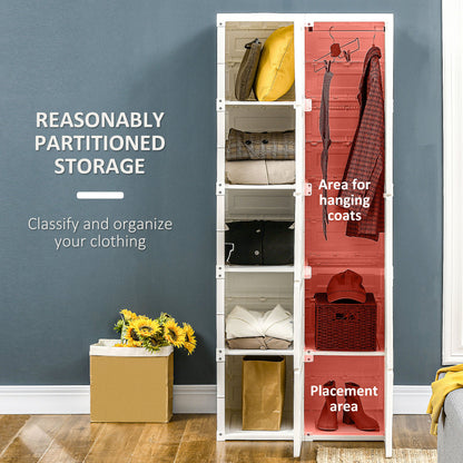 HOMCOM Portable Wardrobe Closet, Folding Bedroom Armoire, Clothes Storage Organizer with 8 Cube Compartments, Hanging Rod, Magnet Doors, White