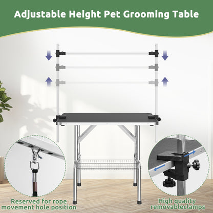 46 Inch Foldable Dog Grooming Table for Home with Adjustable Arm, Noose, Non-Slip Surface, and Storage Mesh Tray