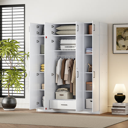 3-Door Mirror Wardrobe with shelves, White
