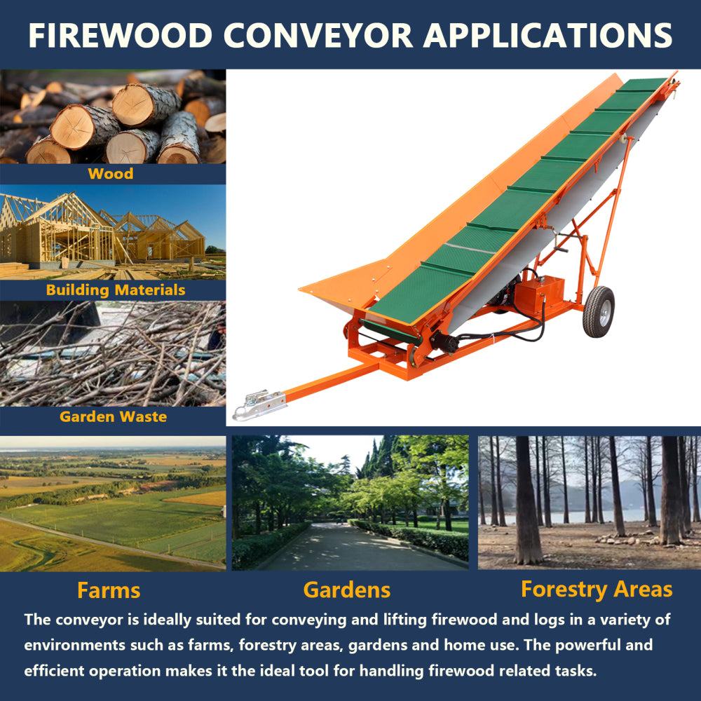 Firewood Conveyor 6.5HP 208cc Gasoline Powered 19.7" Width PVC Belt Wood Conveyor Lifter Elevator with B&S Engine