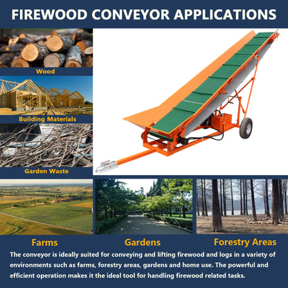 Firewood Conveyor 6.5HP 208cc Gasoline Powered 19.7" Width PVC Belt Wood Conveyor Lifter Elevator with B&S Engine