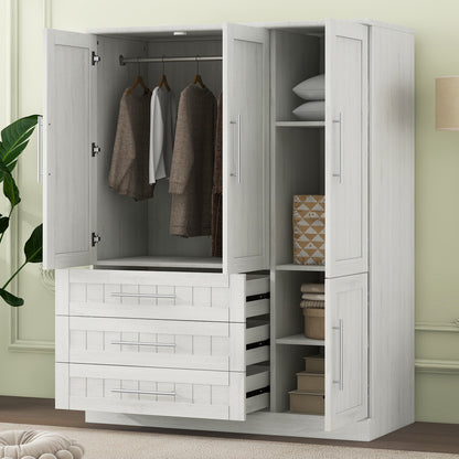4 Door Wardrobe Armoire Closet with 3 Drawers, Natural