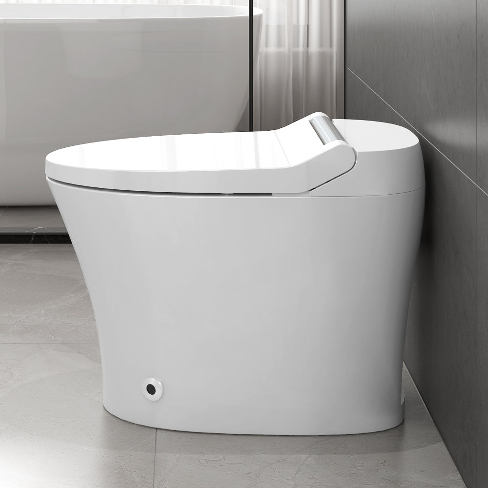 Smart toilet with Built-in Heated Seat, One Piece Elongated Modern Toilet with Adjustable Temp Heated Seat, Auto Flush,  Dual Flush Toilet 1/1.28 GPF, Foot sensor Flush, White Night Light,Knob Control