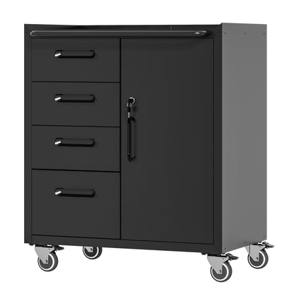 Sturdy and Durable Metal Tool Cabinet for Garage with Wheels - Mobile Heavy-Duty Storage Cabinet with 1 Drawer and 2 Locking Doors, Rolling Tool Storage Cabinet, Black and Gray