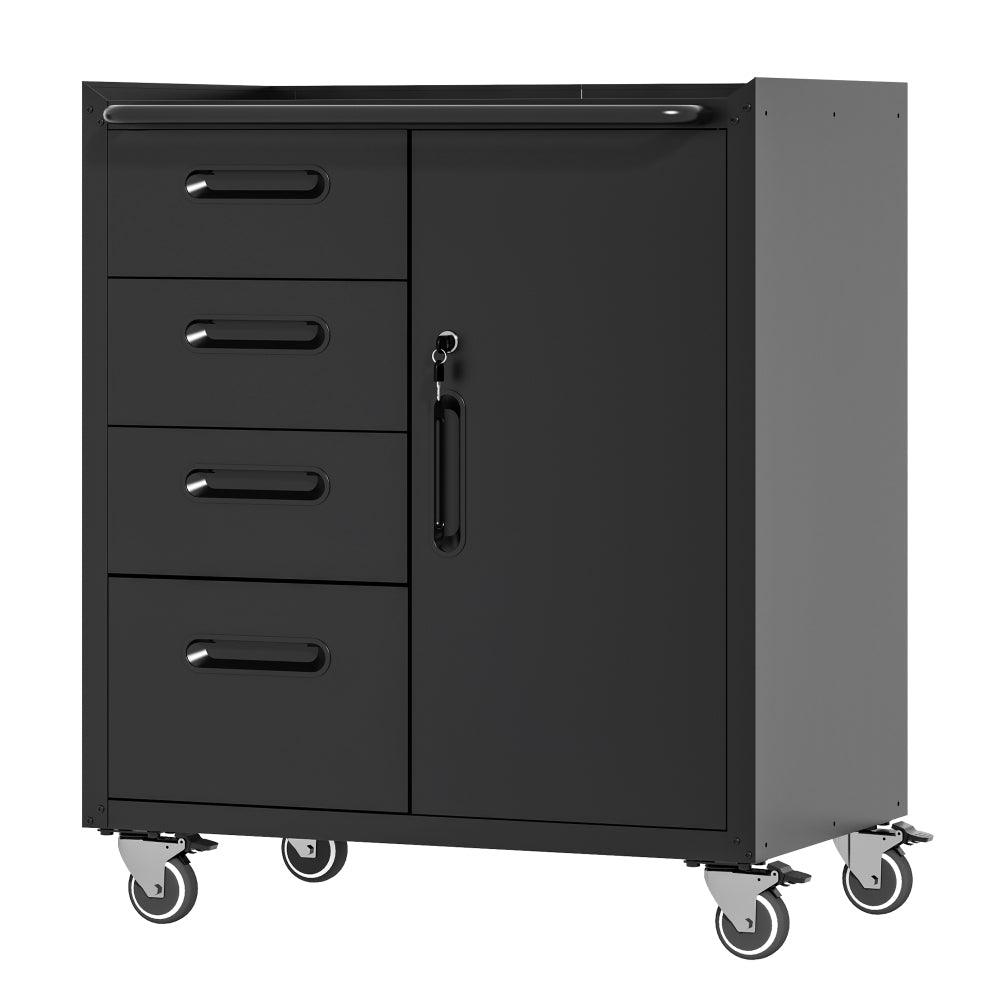Metal Wall-Mounted Tool Storage Cabinet with Locking Door and 1 Shelf 1 Opened Drawer for Garage Warehouse,Office,Assembly Required
