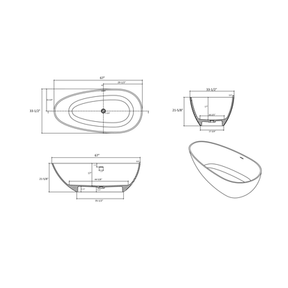 67" Freestanding Solid Surface Bathtub, Luxury Engineered Stone Resin Freestanding Soaking Bathtub with Overflow and Pop-up Drain for Contemporary Bathroom, Matte White 24S02-67MW