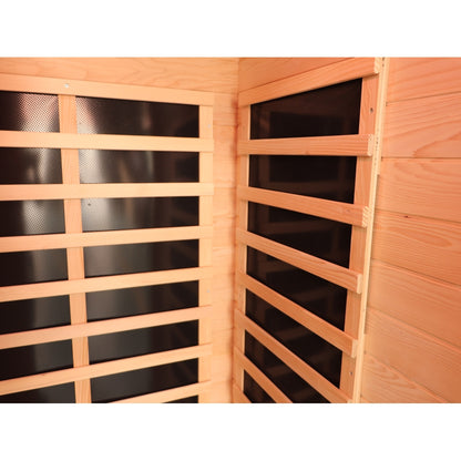 1 to 2 Person Hemlock Wood Low EMF FAR Infrared Sauna For Home with LED Control Panel and Tempered Glass Door
