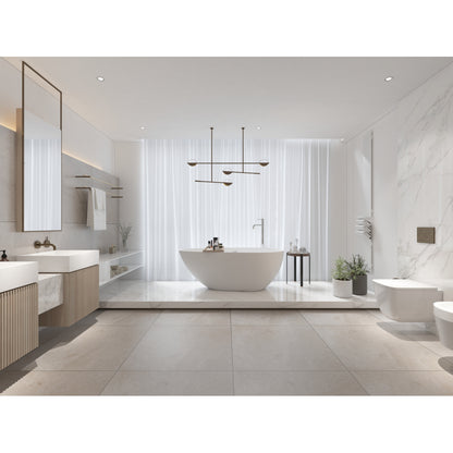 59" Freestanding Solid Surface Bathtub, Luxury Handcrafted Stone Resin Freestanding Soaking Bathtub with Overflow and Pop-up Drain, Matte White 24S02-59MW