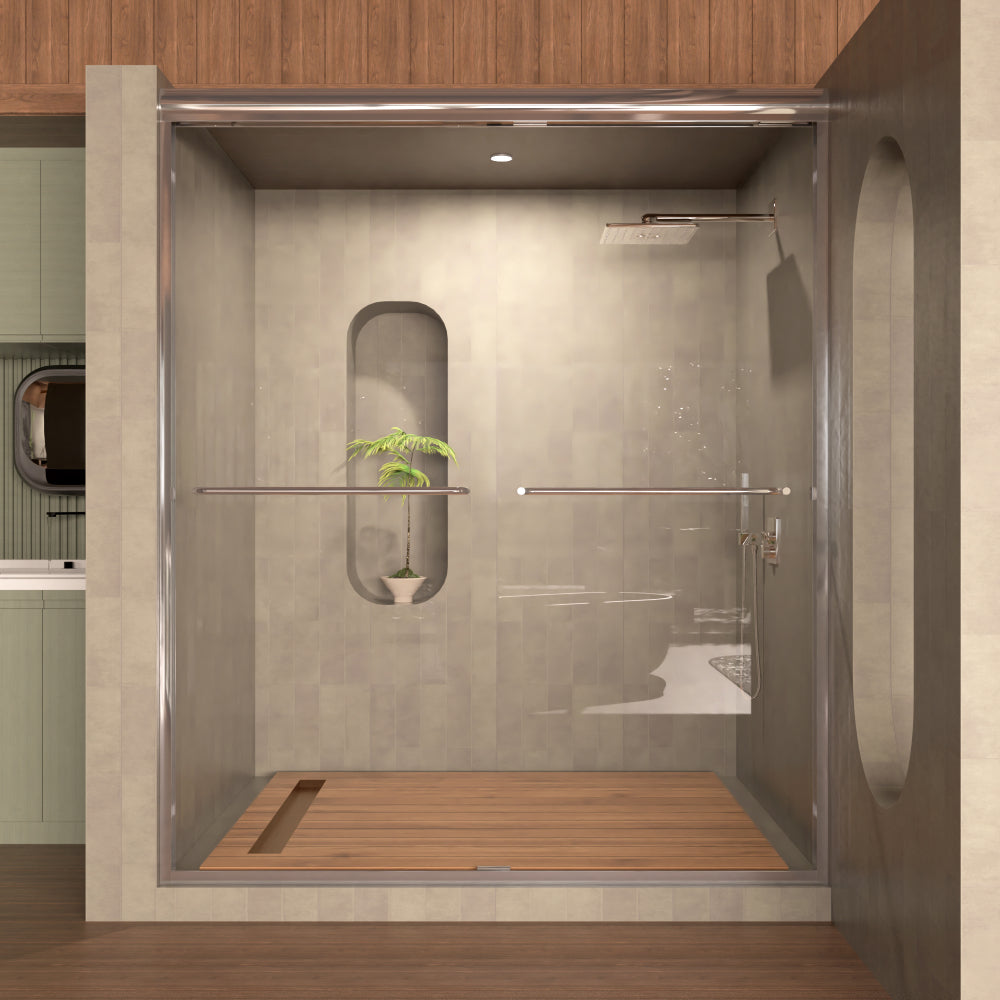 Semi-Frameless Sliding Shower Door 56-60 in. W x 72 in. H, Bathroom Sliding Door with 5/16" Clear Tempered Glass,Chrome Finish, Designed for Smooth Door Closing