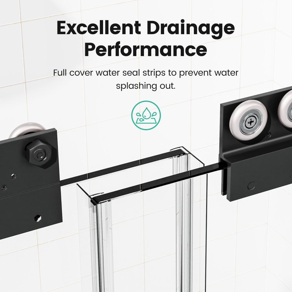 56"-60"W*70" H  Semi-Frameless Double Sliding Shower Door, Bypass Shower Door, 1/4" (6mm) Thick SGCC Tempered Glass Door,  Matte Black