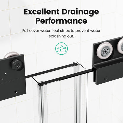 56"-60"W*70" H  Semi-Frameless Double Sliding Shower Door, Bypass Shower Door, 1/4" (6mm) Thick SGCC Tempered Glass Door,  Matte Black
