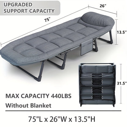 79 "oversized folding bed camping bed, lightweight guest bed, 6-position adjustable bed with comfortable mattress and pillow, breathable fabric, thick steel frame, portable and durable, suitable for outdoor, home, office, garden, courtyard.