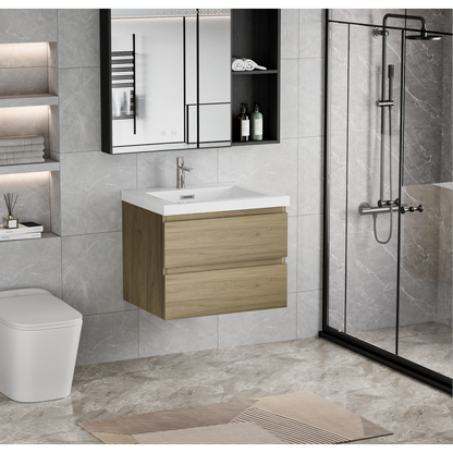 30" Floating Bathroom Vanity with Sink, Modern Wall-Mounted Bathroom Storage Vanity Cabinet with Resin Top Basin and Soft Close Drawers, Natural Oak 24V11-30NO