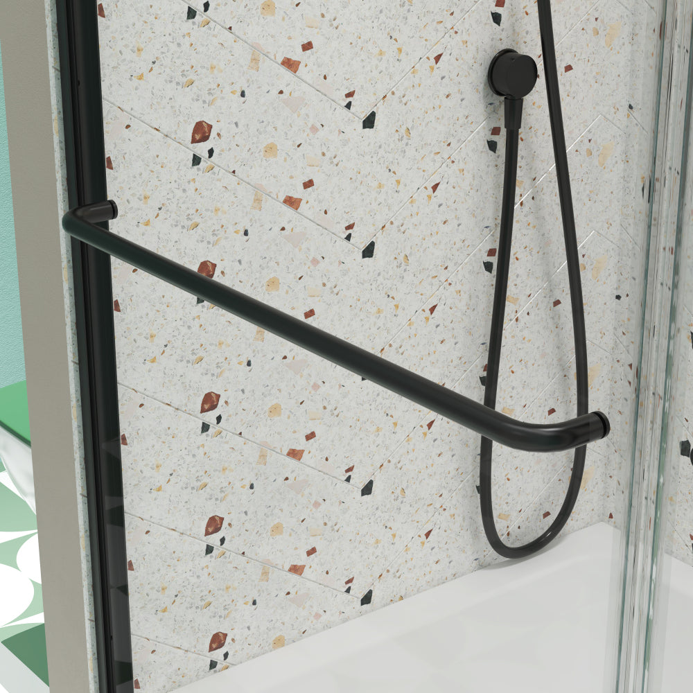 Bathtub Bypass shower door, sliding door, with 1/4" tempered glass and Matted  black finish  56"-60"x58"