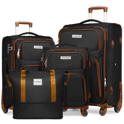 Luggage Sets 5 Piece Softside Expandable Suitcases Set with Spinner Wheels TSA Lock, Purple