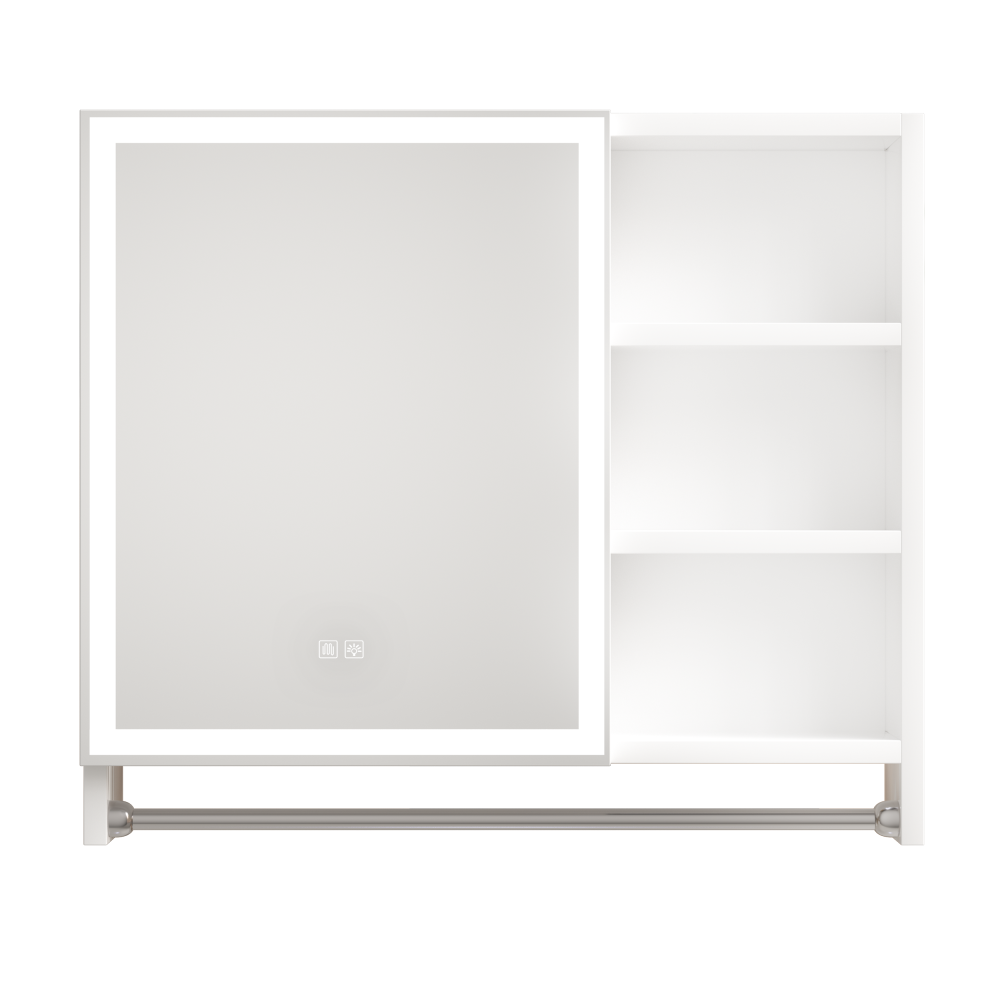 Modern 32 x 28 inches Aluminium Bathroom Cabinets, Medicine Cabinets with Mirrors and LED Lights, Bathroom Lockers with Multilevel Storage Compartments and Towel Rails