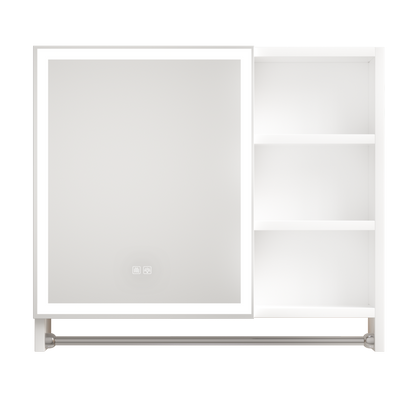 Modern 32 x 28 inches Aluminium Bathroom Cabinets, Medicine Cabinets with Mirrors and LED Lights, Bathroom Lockers with Multilevel Storage Compartments and Towel Rails