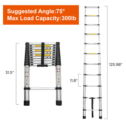 Telescoping Ladder 10.5FT, Telescopic Extension Ladder, Aluminum Alloy Folding Ladder Portable Multi-Purpose for Indoor Outdoor Work, Heavy Duty 300 lbs Load