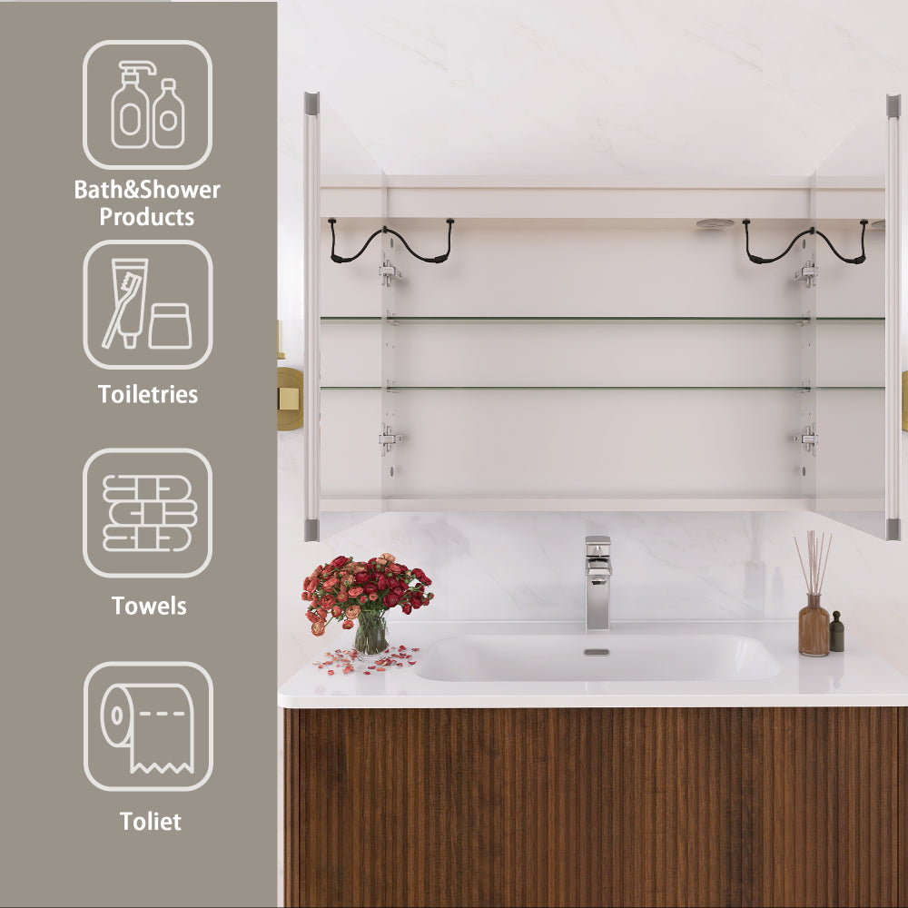 32 x 24 in. Aluminum Dimmable Surface Mount Medicine Cabinet with Mirror, LED and Shelves