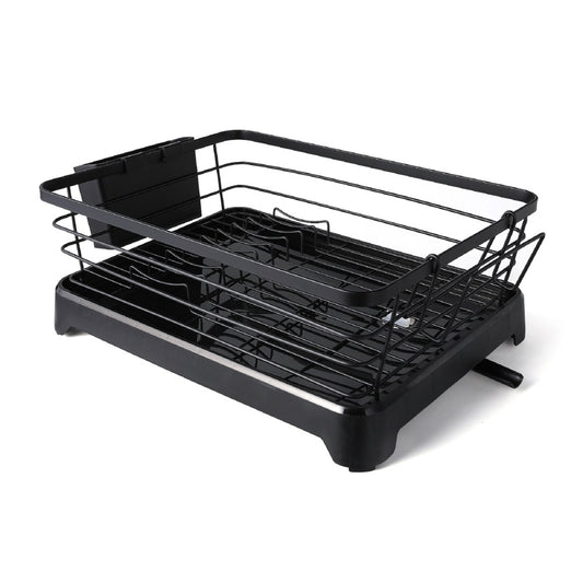 Stainless Steel Rust-Proof Dish Drying Rack with Tray - Space-Saving, Anti-Slip, & Removable Utensil Holders for Kitchen Countertop & Cabinet