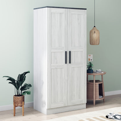 2-Door Wooden Wardrobe Armoire with LED and 4 Storage Shelves, Grey