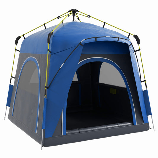 Outsunny Camping Tents 4 Person Pop Up Tent Quick Setup Automatic Hydraulic Family Travel Tent w/ Windows, Doors Carry Bag Included, Blue