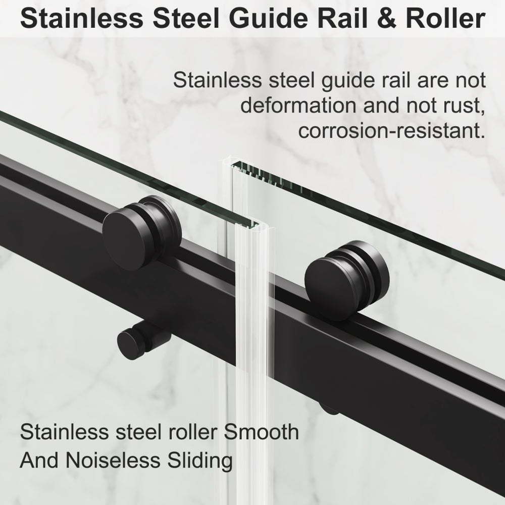 56 to 60'' W x 76'' H Frameless Shower Door, Double Sliding Shower Door with Premium 3/8'' (10mm) Thick Tempered Glass, Stainless Steel, Matte Black