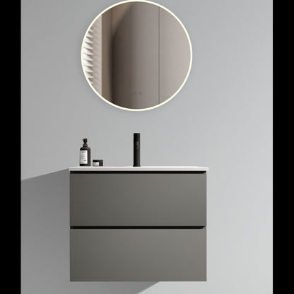 Wall Mount 24" Walnut Bathroom Vanity with Ceramic Sink with three faucet holes, Large Storage Floating Bathroom Vanity for Modern Bathroom, One-Piece Sink Basin without Drain, Pre-assembled