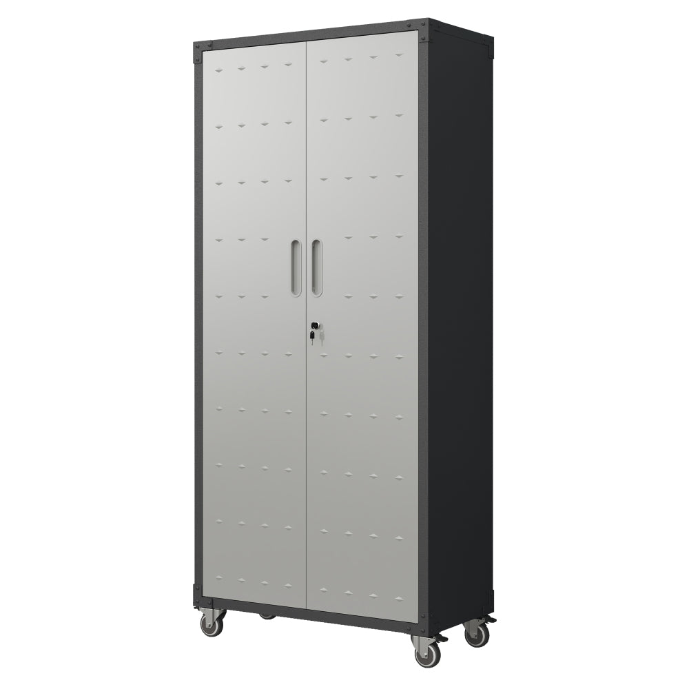 71" Metal Garage Storage Cabinet with Wheels - Heavy-Duty Tool Storage Cabinet for Home, Office, School, and Garage Organization, Black/Gray