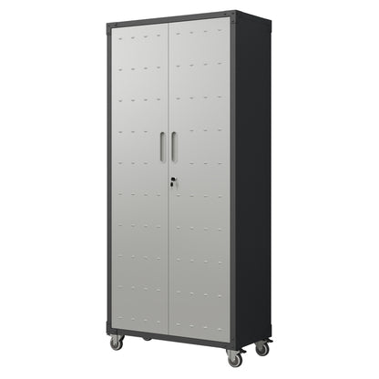 71" Metal Garage Storage Cabinet with Wheels - Heavy-Duty Tool Storage Cabinet for Home, Office, School, and Garage Organization, Black/Gray