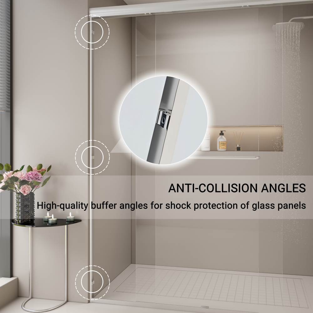 56-60 in. W x 72 in. H Double Sliding Shower Door, Semi-frameless Bypass Bathroom Sliding Door with 1/4" (6mm) Tempered Glass for Walk-in Shower, Chrome 24D03-60CX