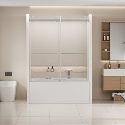 56-60 in. W x 62 in. H Frameless Double Sliding Tub Door, Bypass Tub Shower Door Soft Closing, Chrome 24D02-T60CHX
