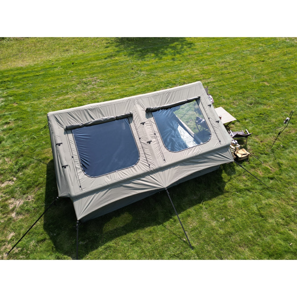 9.8 x13ft  Inflatable Camping Tents with Hand Pump, Air Glamping Tents, Easy Setup Waterproof and Windproof Blow up Tent, 4 Seasons Oxford Cabin Tent with Mesh & Chimney Window. Army green