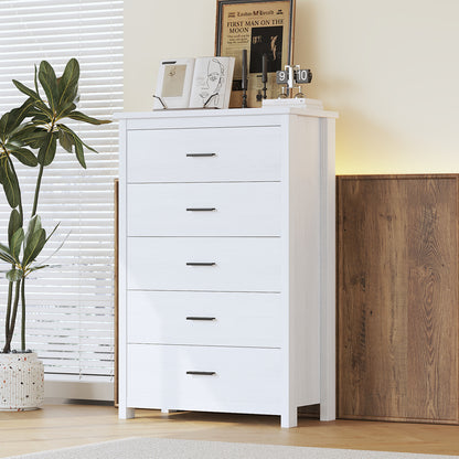 4-Pieces Bedroom Sets Queen Size Vintage Wooden Bed Frame with 2 Nightstands and 1 Dresser, White