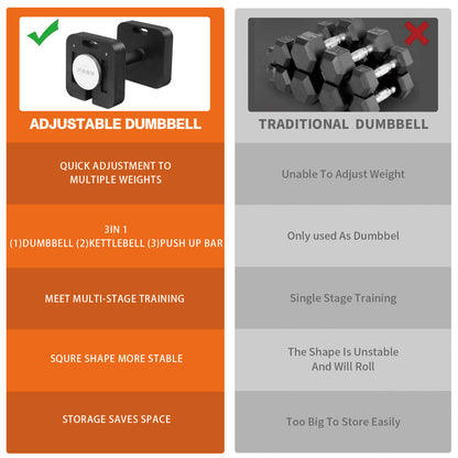 Square Dumbbell 9 in 1 Free Adjustable Dumbbell 80LBS square Dumbbell 9 in 1 Free Weights for Multi weight Options Quick-Lock Adjustable Dumbbell
