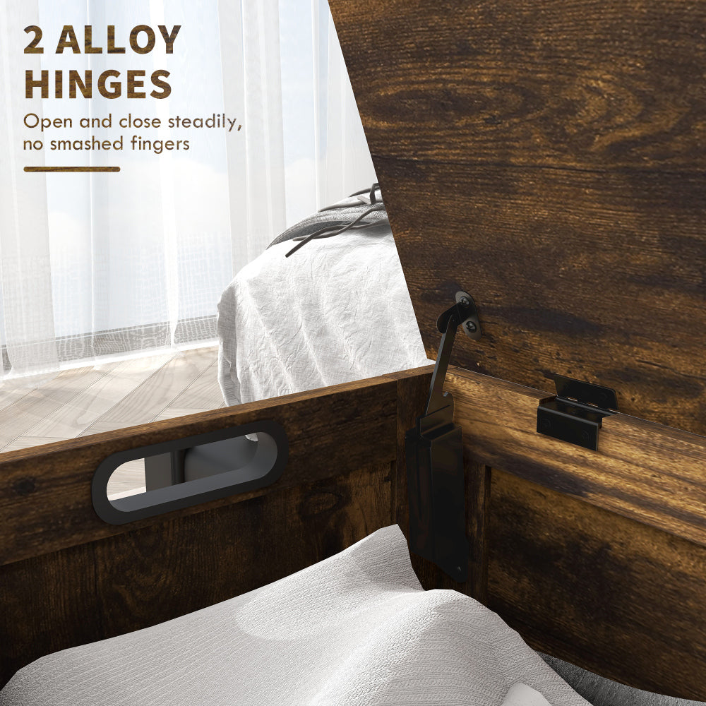 HOMCOM 39.4" Storage Chest w/ 2 Safety Hinges, Wooden Box, Rustic Brown