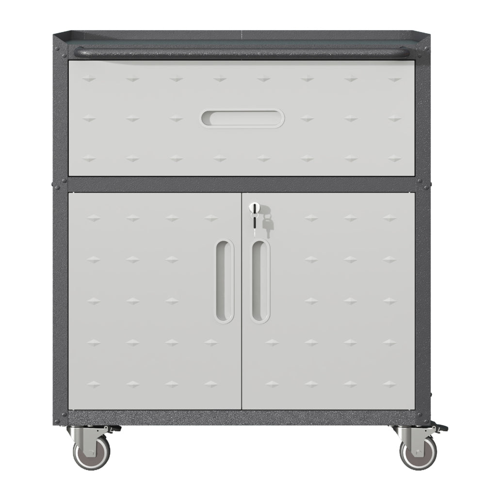 Sturdy and Durable Metal Tool Cabinet for Garage with Wheels - Mobile Heavy-Duty Storage Cabinet with 1 Drawer and 2 Locking Doors, Rolling Tool Storage Cabinet, Black and Gray
