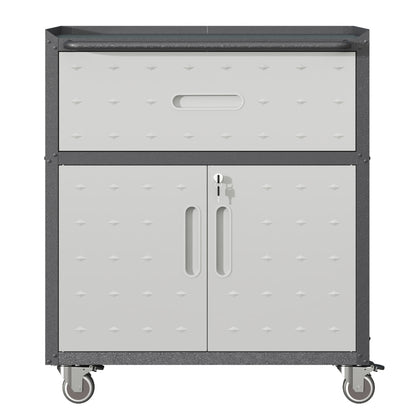 Sturdy and Durable Metal Tool Cabinet for Garage with Wheels - Mobile Heavy-Duty Storage Cabinet with 1 Drawer and 2 Locking Doors, Rolling Tool Storage Cabinet, Black and Gray