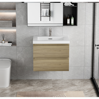 30" Floating Bathroom Vanity with Sink, Modern Wall-Mounted Bathroom Storage Vanity Cabinet with Resin Top Basin and Soft Close Drawers, Natural Oak 24V11-30NO