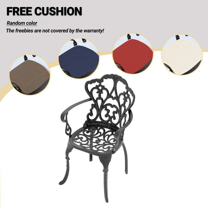 Cast Aluminum Patio Dining Chair 4PCS With Black Frame and Cushions In Random Colors