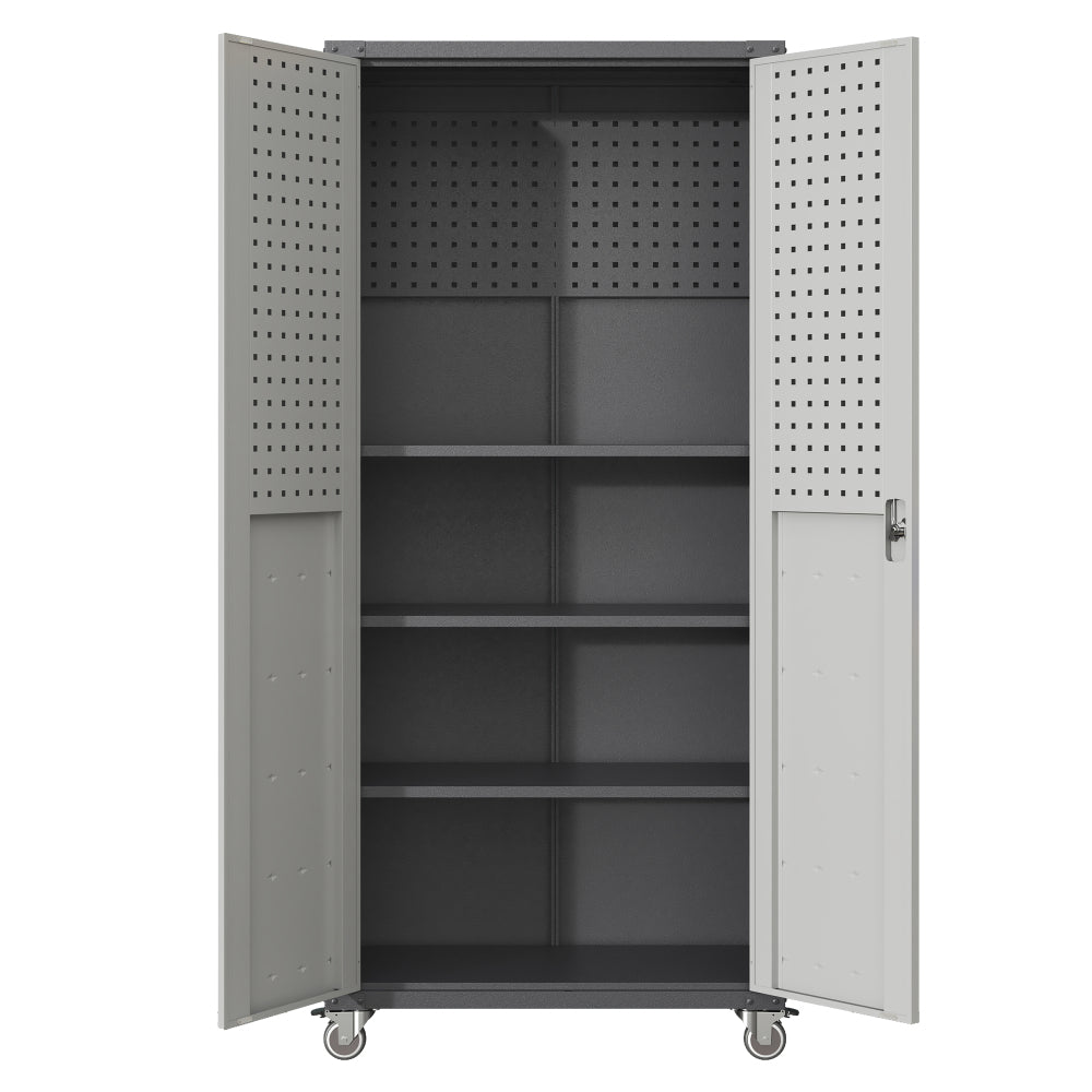 71" Metal Garage Storage Cabinet with Wheels - Heavy-Duty Tool Storage Cabinet for Home, Office, School, and Garage Organization, Black/Gray