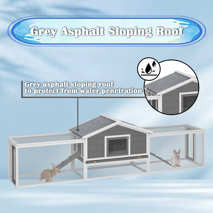 2-Story Large Wooden Rabbit Hutch Pet House with Ramps, Lockable Doors, Run Area and Asphalt Roof for Outdoor Use,Easy to Assemble and Durable with  Cleaning Tray and Waterproof Roof