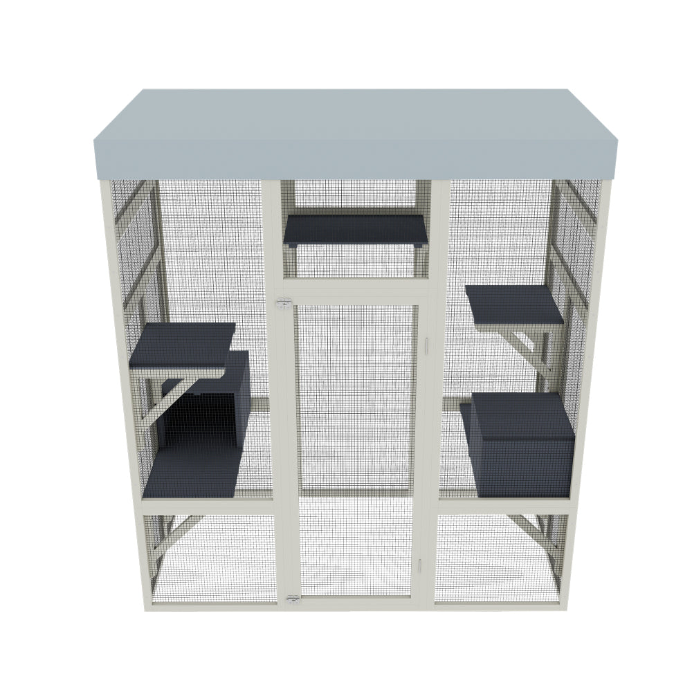 62.6" Gray Wooden Catio Outdoor Pet Enclosure with Waterproof Top, Spacious and Secure Cat House & Small Animal Cage, Black Rust-proof Metal Wire